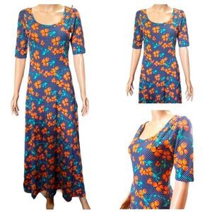 LuLaRoe Macy Polka & Floral Maxi Dress SMALL
